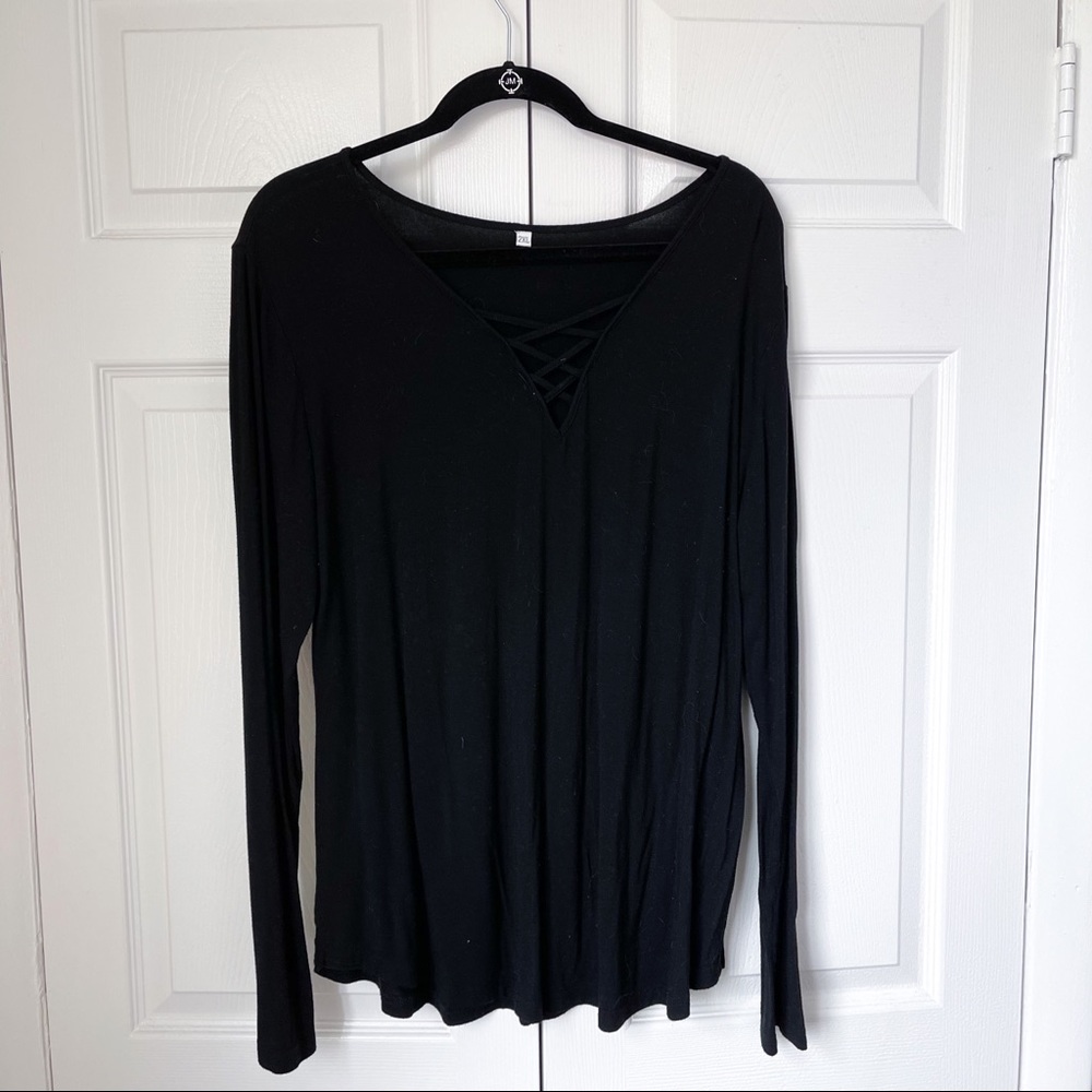 Crisscross Long Sleeve Black Top